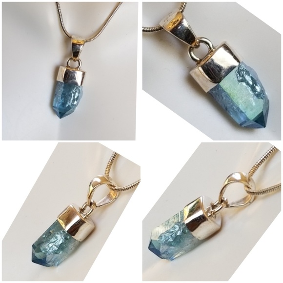 Genuine 6ct Aqumarine Crystal Pendant Necklace - Picture 2 of 4